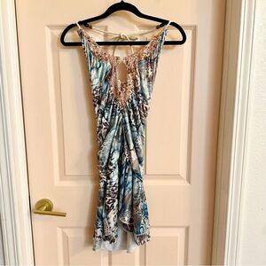 Blue sequin beaded ruched bodycon dress